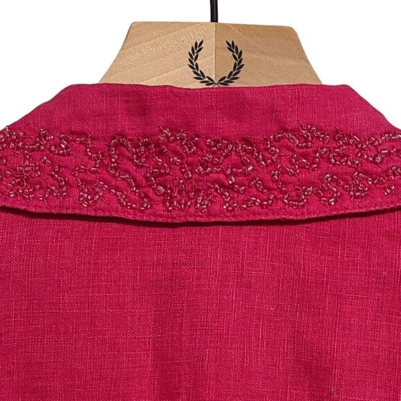 Chicos Linen Tunic Womens 3 Fuchsia Pink Beaded Button Front Lagenlook R… - Picture 5 of 7
